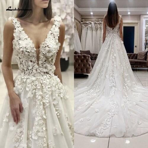 Vestido Bridal Backless Dress 2020 Floral Boho Wedding Dress Beach Trouwjurken Sexy Princess Lace Wedding Gowns V-neck Hochzeit