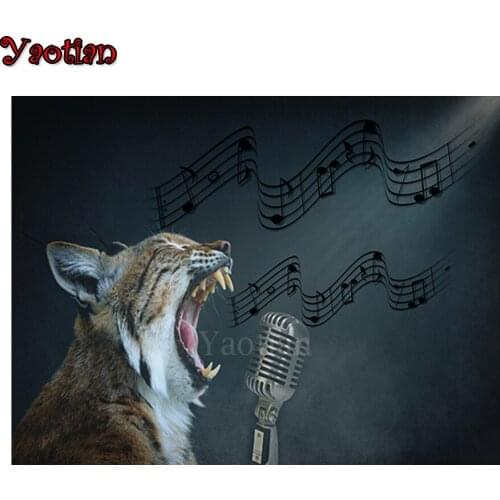 Animal 5d diy Diamond Painting Funny tiger singing diamond Embroidery full square round Mosaic cross stitch home decor art