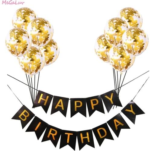 Gold Confetti Latex Balloon Happy Birthday Letter Banner Baby Shower Party Decorations Boy Girl Kids Parties Favors
