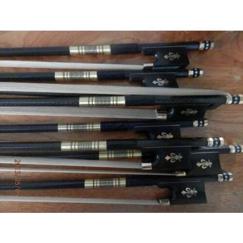 10 PCS nice violin bows 4/4 carbon fiber flower carved ebony frog copper