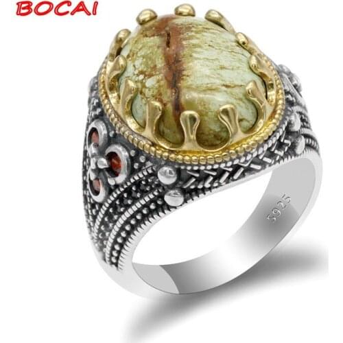 2021 New Gemstone Mens Ring 925 Silver Two-tone Retro Gothic Ring