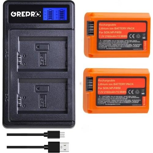 2160mAh NP-FW50 NP FW50 Battery pack + LCD Dual USB Battery Charer for Sony Alpha a6500 alpha a5000 NEX-3NEX-5 NEX-6 alpha 7 a7