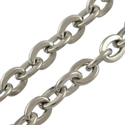 50m (54.68 yard) /roll 3x2x0.6mm (0.11"x0.07"x0.02") 316 Stainless Steel Unwelded Cross Rolo Chains DIY Necklace Jewelry Making