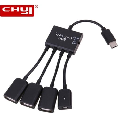 4 in 1 Type-C to 3 Ports USB Hub Adapter With Micro OTG Charging Port Type C USB Splitter Accessories For Computer Phone Tablet
