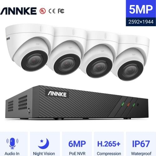 ANNKE 5MP H.265+ Super HD PoE Network Video Security System 4pcs Waterproof Outdoor POE IP Cameras White Dome PoE Camera Kit