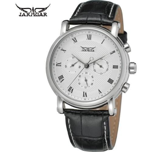 Top Brand Jaragar Casual Men Simple Vintage Automatic Mechanical Watches Multi-Function Waterproof Leather Male Wristwatches