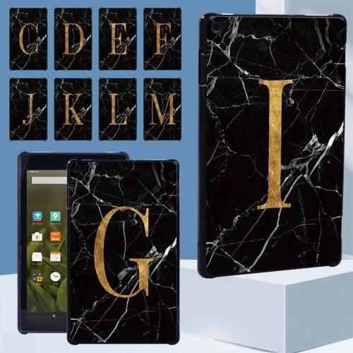 Case for Amazon Fire 7 5 / 7 / 9th Gen / HD 8 / 10/Fire HD 8 / Plus 10th Gen 2020 Black Marble Letter Tablet Back Case + Pen