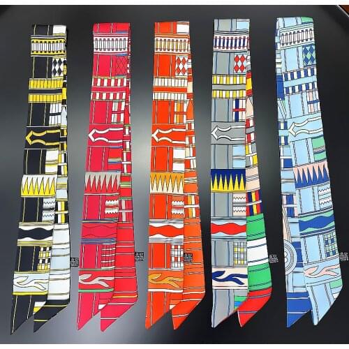 Color Plaid Summer Scarf 2021 Luxury Brand Design Women Skinny Bag Scarves Hair Band Neck Silk Scarf For Ladies Foulard Headband
