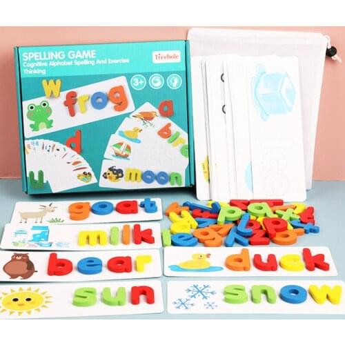 Wooden Alphabet Letter Learning Cards Kids Jigsaw Puzzle Spelling Words Game Preschool Children Education Montessori Toys