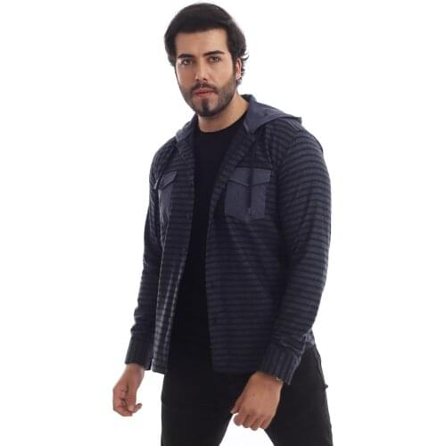 WOODCUTTERS HOODED CASUAL SLYM FİT MALE GÖMLEĞİ (DARK BLUE İNDİGO)