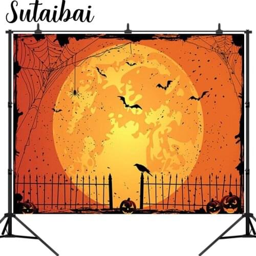Happy Halloween Photo Background Before Christmas Pumpkin Lantern Orange Night Spider Web Graveyard Fence Photography Backdrops