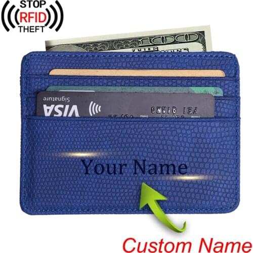 Customized Mini Id Card Holder Small Men Business Credit Card Holder Lichee Pattern Engraved Women Wallet Coin Purse Card Case