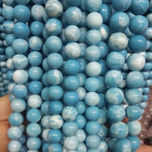 Round Natural Larimar Stone Beads 6/8/10MM Loose Hemimorphite Stone Beads For Jewelry Making DIY Bracelet Necklace Strand 15