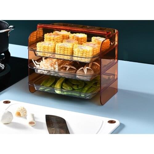 Kitchen Storage Rack 3 Layers Cooking Dishes Stackable Fruit Vegetables Serving Tray Organizer Multi-functional