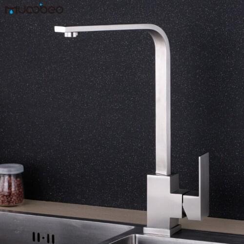 Cold And Hot Water Square Faucet SUS 304 Stainless Steel Sink Faucet 360 Degree Rotation Mixer Tap For Kitchen