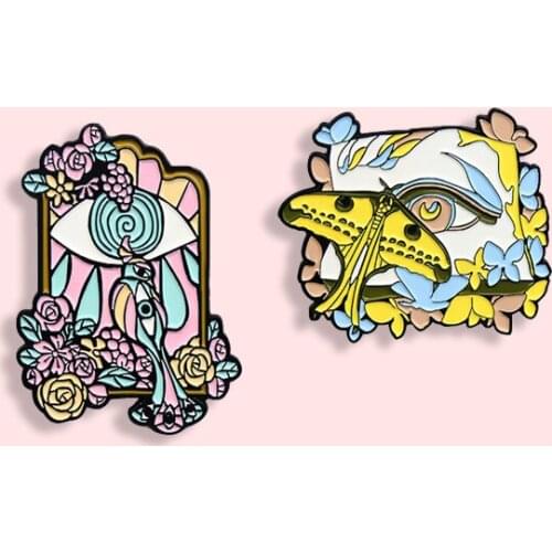 Fashion Art Color Long Tail Bird Badge Creative Yellow Butterfly Eye Metal Enamel Brooch Cartoon Lapel Backpack Jewelry Gift