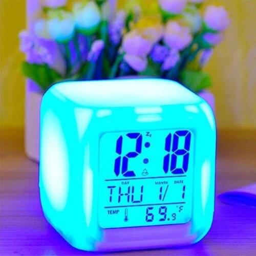 Multi-Funtional Alarm Clock LED Digital Clock 7 Color Changing Light Night Glowing Kid Desk Clock despertador Children best Gift