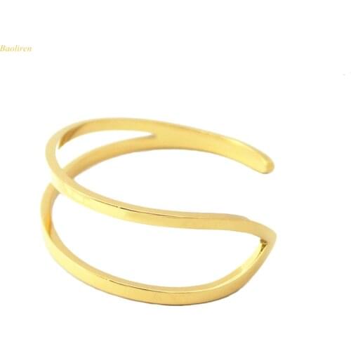 Stainless Steel 3 Color Modern 2 Layer Wide Open Cuff Bangle Jewelry for Girls