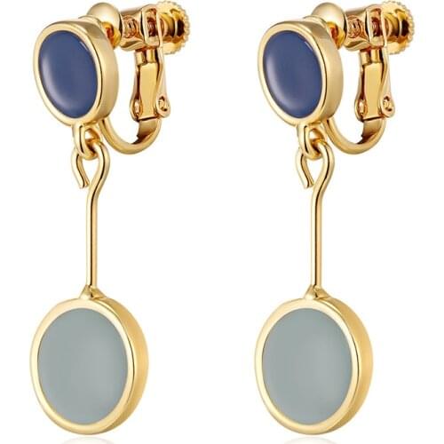 Newful Lacquer Round Pendant Clip Earrings New Alloy Metal Earring for Women Fashion Jewelry pendientes mujer moda 2021