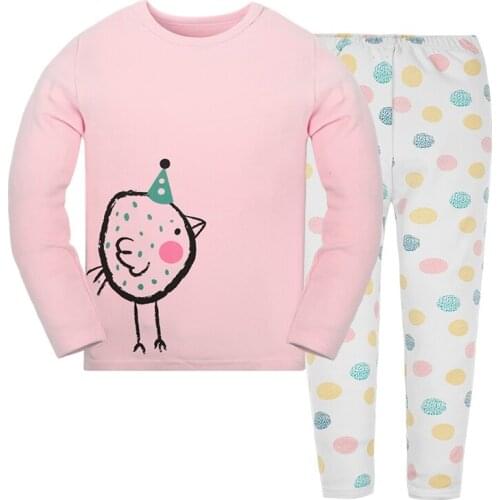 Baby Girls Clothes Pink Sweatshirts Clothing Sets Cotton Long Sleeve Cartoon Bird Animals Pajamas Set