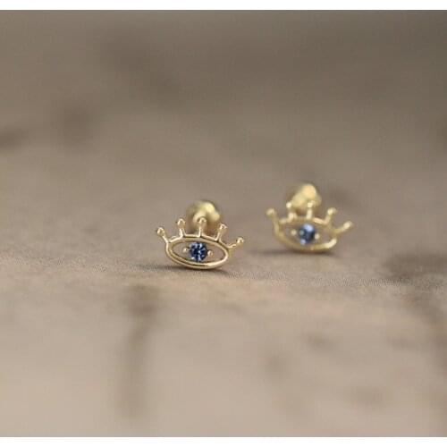 9K solid gold Blue Eye Crystal screw back earrings