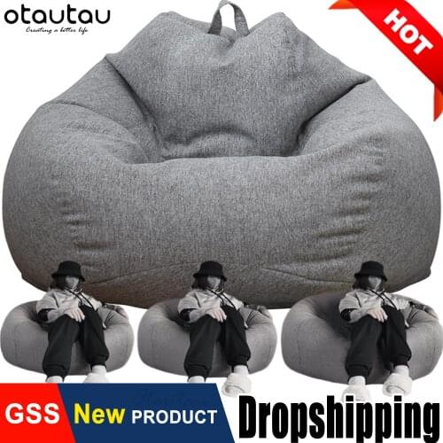 Wholesale Big Plus 5XL Cotton Linen Pouf Sofa Cover Couch Corner Seat Bean Bag Chair Giant Beanbag Puff Lump Bed Ottoman Futon