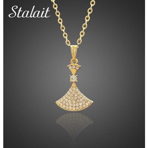 Original Rhinestones Skirt Fan-shaped Necklace For Women Rose Gold Color Pendant Necklace For Wedding Gift