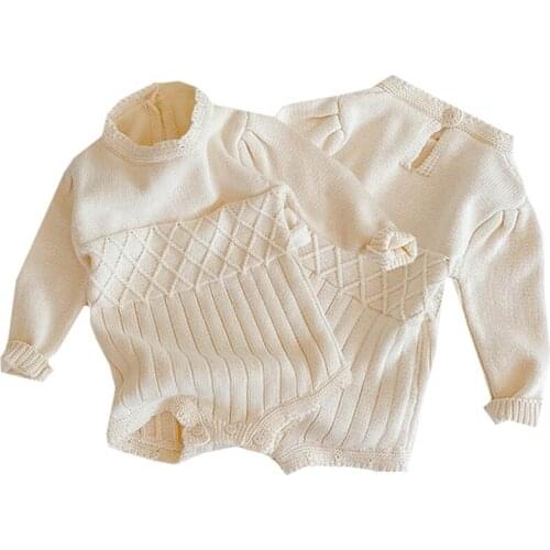 Korean Style Autumn Winter Baby Girls Clothes Solid Color Knitting Long Sleeve Newborn Baby Knitting Jumpsuit Toddler Romper