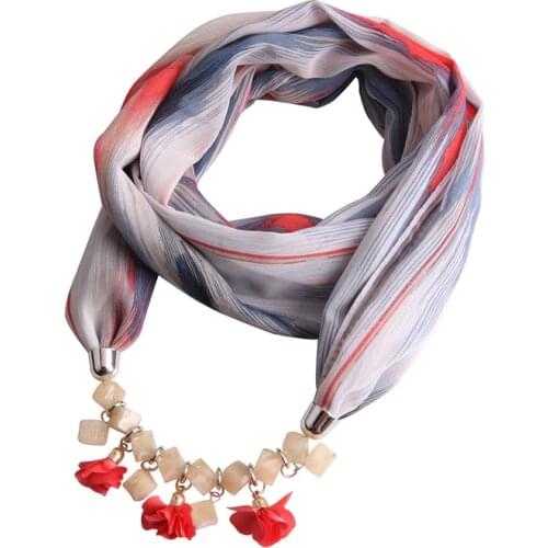 Ahmed New Geometric Beads Necklaces Printing Flowers Pattern Wrap Chiffon Statement Scarf Necklace For Women Bohemian Jewelry