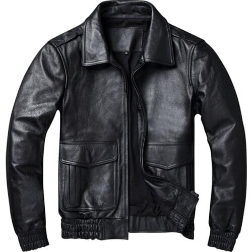 Air Force Pilot A2 First Layer Cowhide Leather Jacket Mens Flight Suit Lapel Leather Jacket New Large Size Jacket