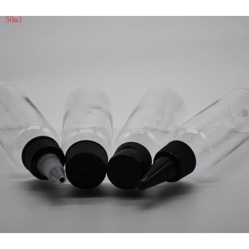 Plastic PET refillable Bottle,50ML Transparent Dropper Bottle with twist cap,flip-top cap,childproof Cap,Liquid Bottle Leakless