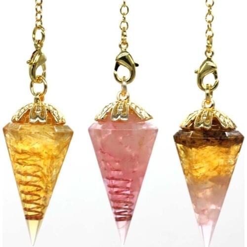 KFT Natural Healing Crystal Quartz Orgonite Pendulum Pendant Hexagon Orgone Energy Reiki Stone Pendant Dowsing Divination