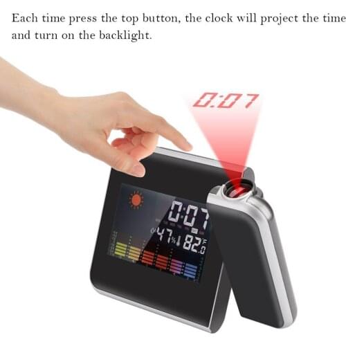 Projection Weather LCD Digital Alarm Clock, Backlight LED Color Display Projector Snooze Alarm Hours Clocks