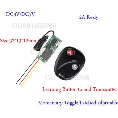 Mini Small Volume Remote Control Switch System Micro DC3V-5V Relay Receiver Transmitter Momentary Toggle Latched Learn 315/433