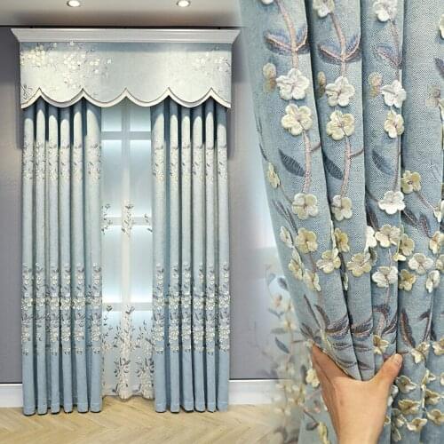 Luxury Embroidered Tulle Curtains for Bedroom Embossed Floral Romantic Sheer Delicate Rustic Window Treamnet Drapes