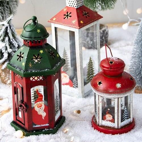 Christmas retro wrought iron windproof lantern candle holder decoration tabletop scene layout Christmas decorations