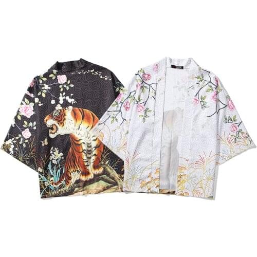 Shirts Male Cardigan Yukata Summer Harajuku Streetwear Samurai Costume Male Haori Kimono Men Japanese Tiger Print Traditional