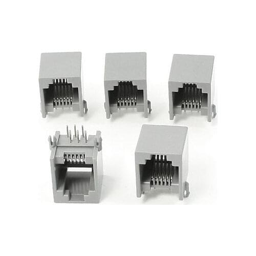 RJ12 6P6C 6 Round Pin Network Modular PCB Connector Jacks Black Gray 5PCS