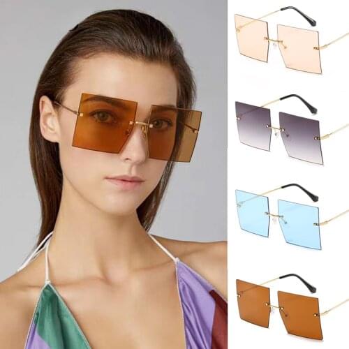 Trendy Rimless Womens Sunglasses Square Big Frame Ocean Sunglasses Personality Women Sunglass Man Metal Frame