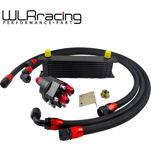 Universal 10 Rows Engine Oil Cooler Aluminum Oil Filter Cooler Relocation Kit With 3 Pcs Braided Hose Line Accessories
