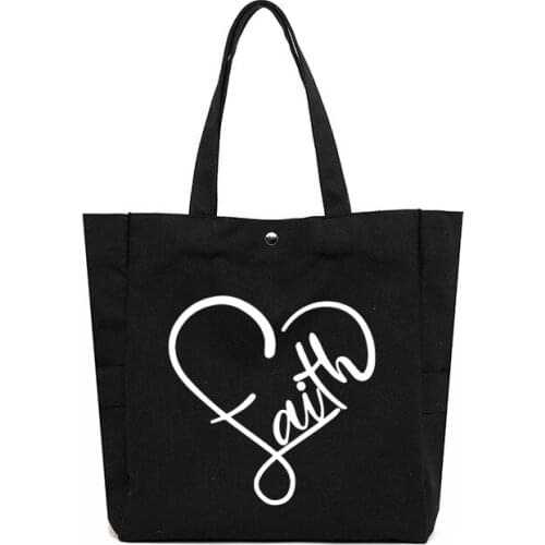 Faith Letters Printed Tote Bag Christian Church Bag Gift for Women Book Bag Work Bag Shopping Bag Large Capacity