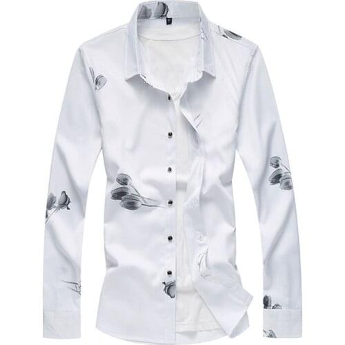 Spring new mens mens Long-sleeved shirt plus fertilizer to increase the code flower shirt casual long-sleeved Shirt Size M-7XL