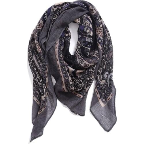 Vintage cashew flower print women classic square scarfs 100% fine wool kerchief 120x120cm all matching