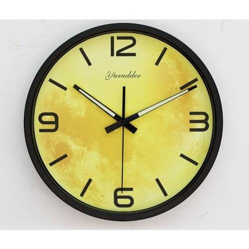 Yurudder 12 Inches The Moom Design Metal Frame Modern Fashion Round Wall Clock LUMINOVA Decorative Wall clock