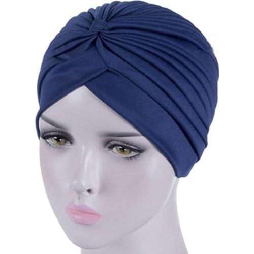Women Hat Pleated Turban Headwear Solid Color Head Scarf India Caps Headwrap Bonnet Covers Hair Bandanas