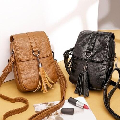 Ladies Tassel Shoulder Bag PU Leather Casual Zipper Women Phone Crossbody Bag Fashion Female Bag Flap Bag