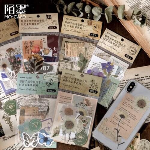 10 Sets Decorative Retro Floriography Plant Magazine Adhesive Mo.Card Flake Stickers for Planner Bullet Journal Cute Stationery