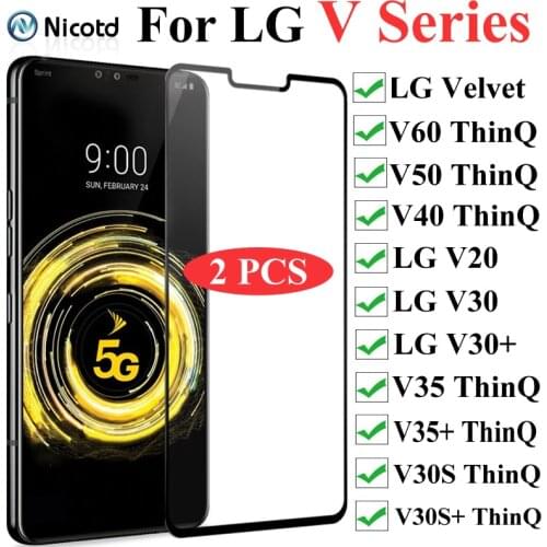 2PCS Curved Edge Full Cover Tempered Glass For LG Velvet V30 V30S V35 V40 V50 ThinQ Screen Protector Film For LG V20 V30 V35Plus