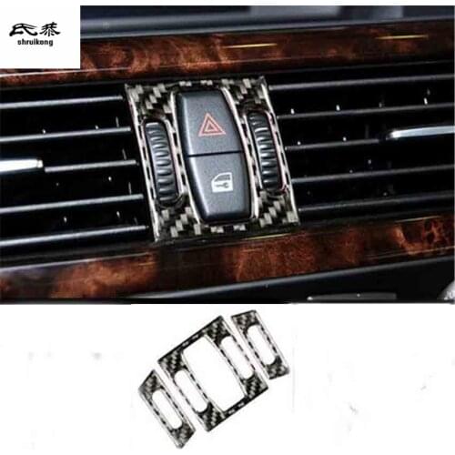 3pcs/lot Epoxy glue real carbon fiber front air conditioning outlet button decoration cover for 2005-2010 BMW E60