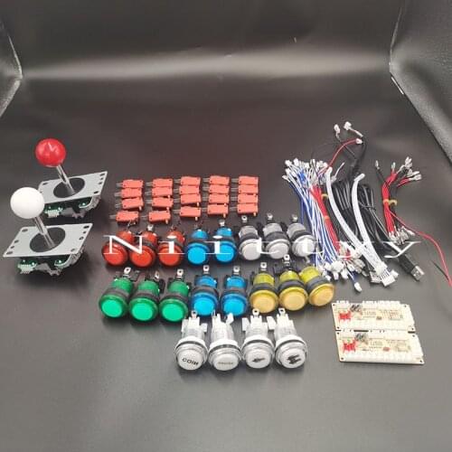 Free shipping Arcade DIY Kit For 2 Player USB Encoder To PC Rasberry Pi Arcade Cabinet Diy kit Led Push Buttons 5 Pin Joystick